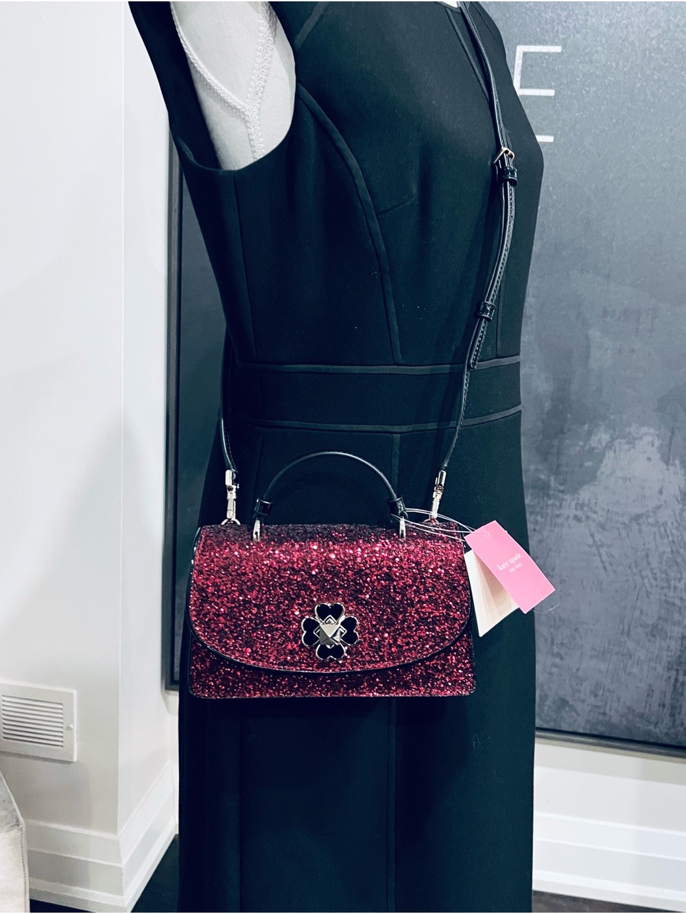 Kate Spade Odette Glitter Mini Top-Handle Crossbody Bag Burgundy sparkle NWT